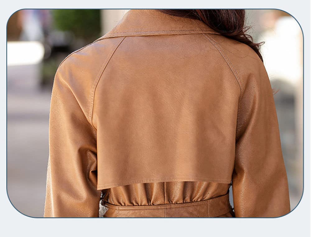 Chaqueta Mujer Primavera,Gabardina Corta De Piel Sintética Para Mujer, Chaqueta Marrón Con Broche De Solapa Y Cinturón, Moda De Manga Larga, Ajustado, Moto Biker, Abrigo De Pu, Bombardero, Prenda