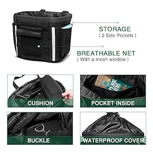   ANZOME-Deluxe-Pet-Bike-Basket-Adjustable-Fit-Front-Handlebar-Carrier-with-Reflective-Stripes-Seatbelt-Breathable-Mesh-and-Soft-Mat-for-Small-Pets-Quick-Release