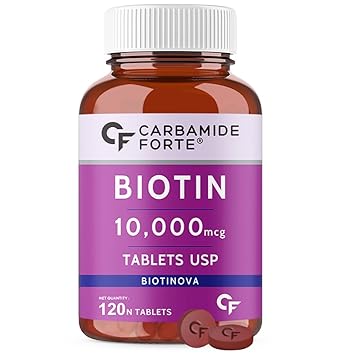 Carbamide Forte Biotin Tablets For Hair Growth | 10000 mcg Biotin Supplement | Hair Supplements for Women and Men | 120 Veg Hair Growth Tablets - image, photos