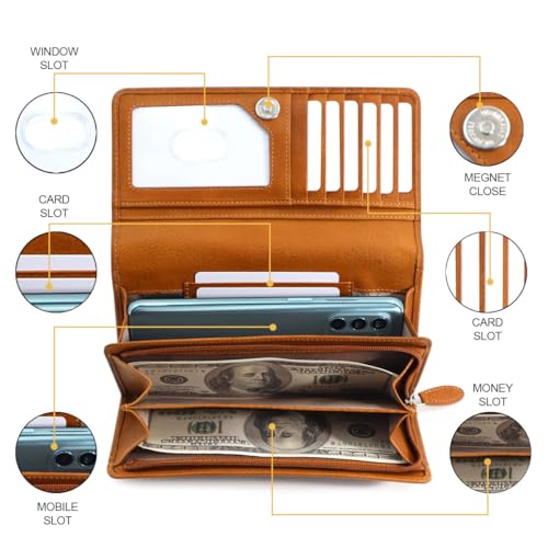Weaving Design Clutch Wallet for Women and Ladies | Large Cpacity RFID Blocking Continental Tan Purse Nappa Flat Genuine Leather Multiple Card Bills, Mobile Holder with Zippered, 18.5 x 10 x 3.2 CM2