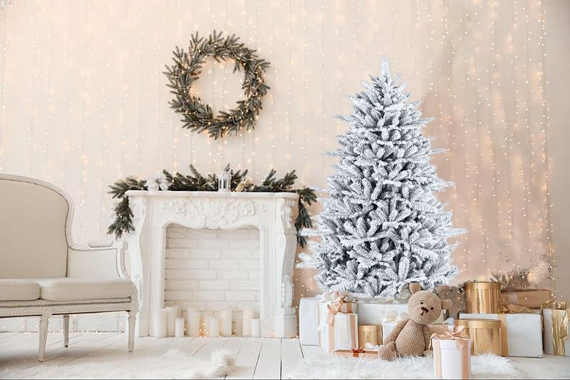 Image of fizzytech 6 Feet Premium PE & PVC Snow Flocked Christmas Tree with 1427 Branch Tips, Sturdy Metal Stand, Easy Assembly, Realistic Pine Design, Perfect Christmas Decoration for Home & Office