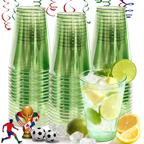 Glowserve 50 Pack 12 oz Green Disposable Plastic Cups Cocktail Glasses