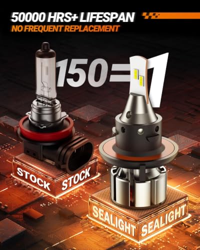 Image of SEALIGHT H13 LED Bulbs, L2 9008 24,000LM Super Brightness 6000K Cool White Fog Bulbs, IP68 Waterproof, Plug and Play, 15000RPM Turbo Fan, 60000Hrs Lifespan, 1:1 Size Driving Bulbs, Pack of 2