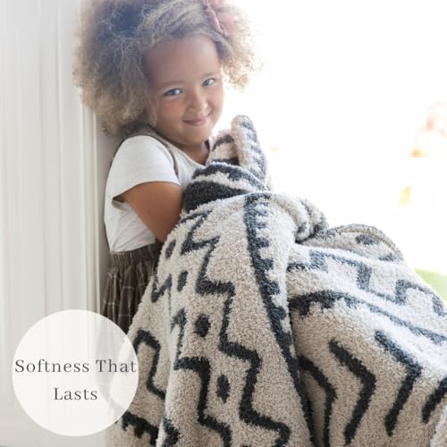 Image of SARANONI Throw Blanket | Breathable Double Layer Soft, Plush Decorative Comfy Blankets for Couch or Bed | Cream and Black, Mudcloth - 50 inch x 60 inch