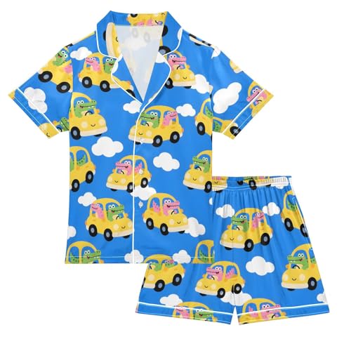 Cute Animals Pajamas Set Satin Silk Sleepwear Summer Unisex 2 Piece Lounge Clothes 5-14 Years
