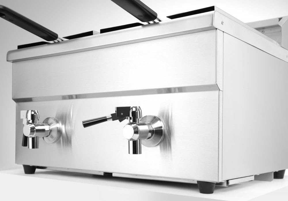HENDI Freidora eléctrica de inducción, doble, con 2 cestas de freír y 2 tapas, control preciso de la temperatura, temporizador, 2x8L, 230V, 7000W, 580x485x(H)406mm, acero inoxidable