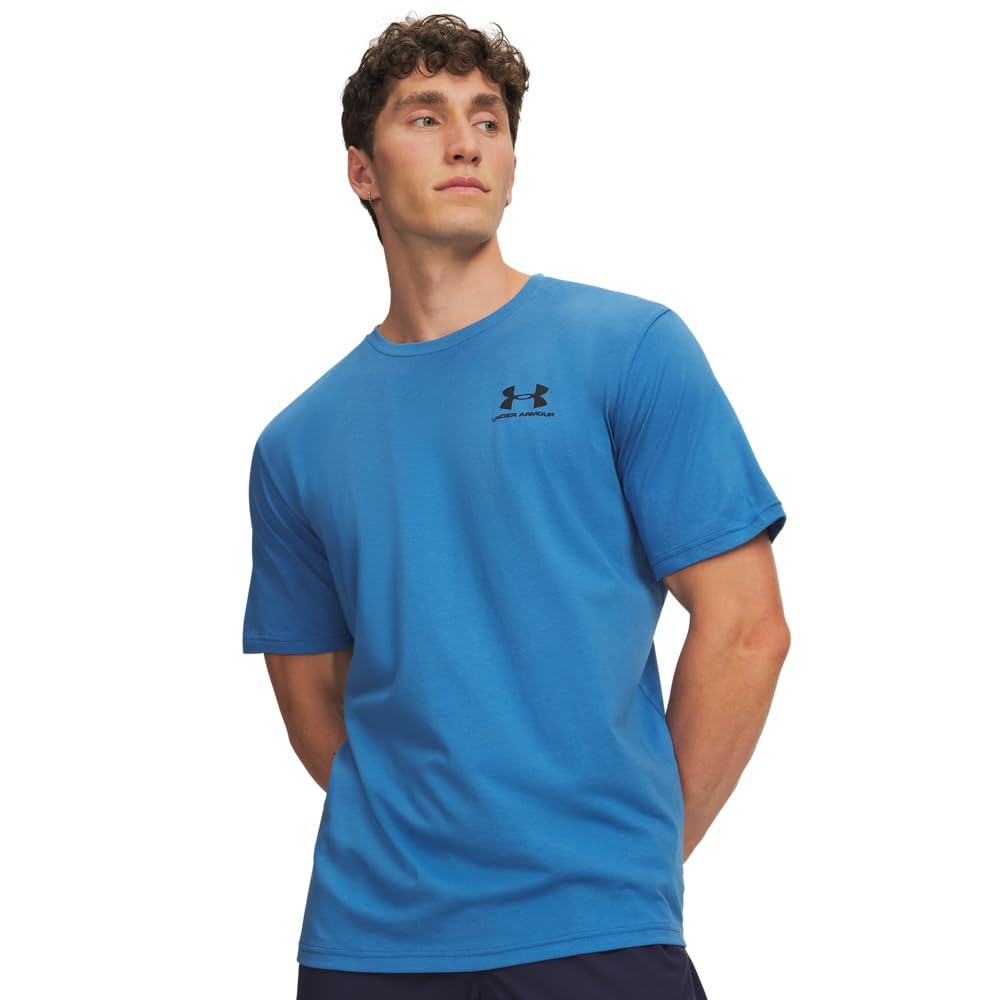 Under Armour Mens, Sportstyle Left Chest Short Sleeve, Aegean Blue/Black, Large