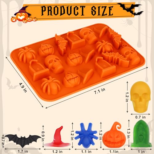Image of 2 Pack Halloween Silicone Molds, Halloween Chocolate Molds, 3D Spider Skull Pumpkin Bat Mold for DIY Gummies Jello Ice Cube Jelly Chocolate Candy Cakes Decorations (Orange)