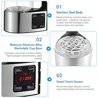 Générateur d'eau à hydrogène 2L avec technologie SPE et PEM, version améliorée Générateur d'hydrogène riche en hydrogène avec écran tactile LED et thermostat Hydrogen Water Lonizer pour la maison