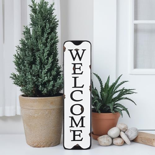 Parisloft Welcome Carved Metal Wall Sign for Home Decor.|Rustic Iron Welcome Decor for Entryway 5.5x21.6''