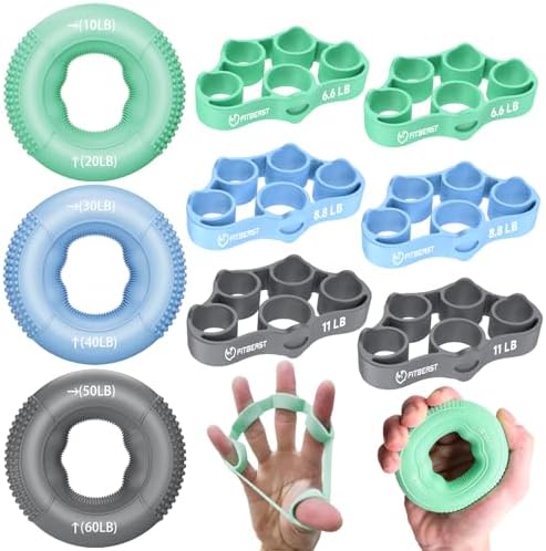FitBeast Griffkrafttrainer, Fingertrainer, Unterarmstärker 9-teiliges Set, Gezielte Kraft Handmuskeltrainer, Entlastungs & Erholung