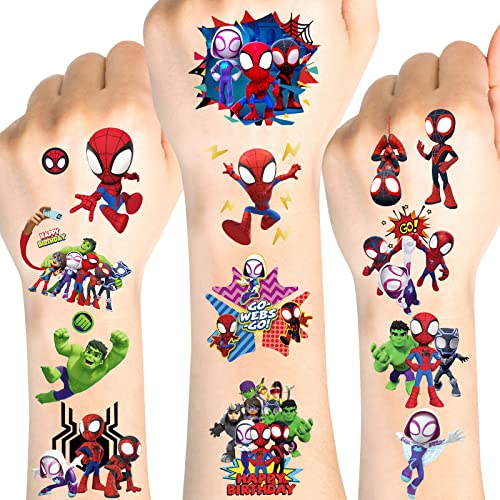 16 Sheets (396Pcs) Spider Temporary Tattoos Stickers for Kids, Spider Birthday Party Supplies Decorations Party Favors, Gifts for Boys Girls School Classroom Rewards