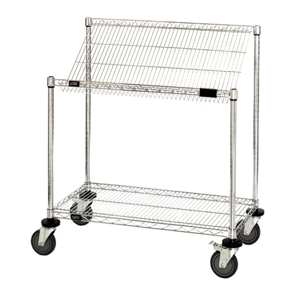 Quantum Storage Systems M1848SL34C 2-Tier Wire Shelving Work Station Cart with Slanted Top Shelf, Chrome Finish, 18" Width x 48" Length x 40" Height