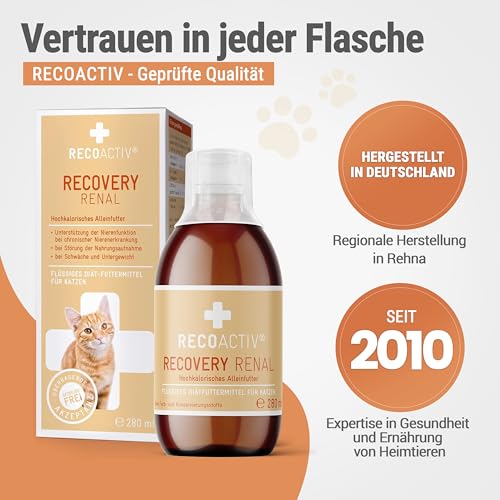 RECOACTIV Recovery Renal für Katzen, 1 x 280ml, hochkalorisches Diät-Alleinfuttermittel bei Nierenfunktionsstörungen und erhöhtem Energiebedarf in der Rekonvaleszenz, zur Gewichtszunahme