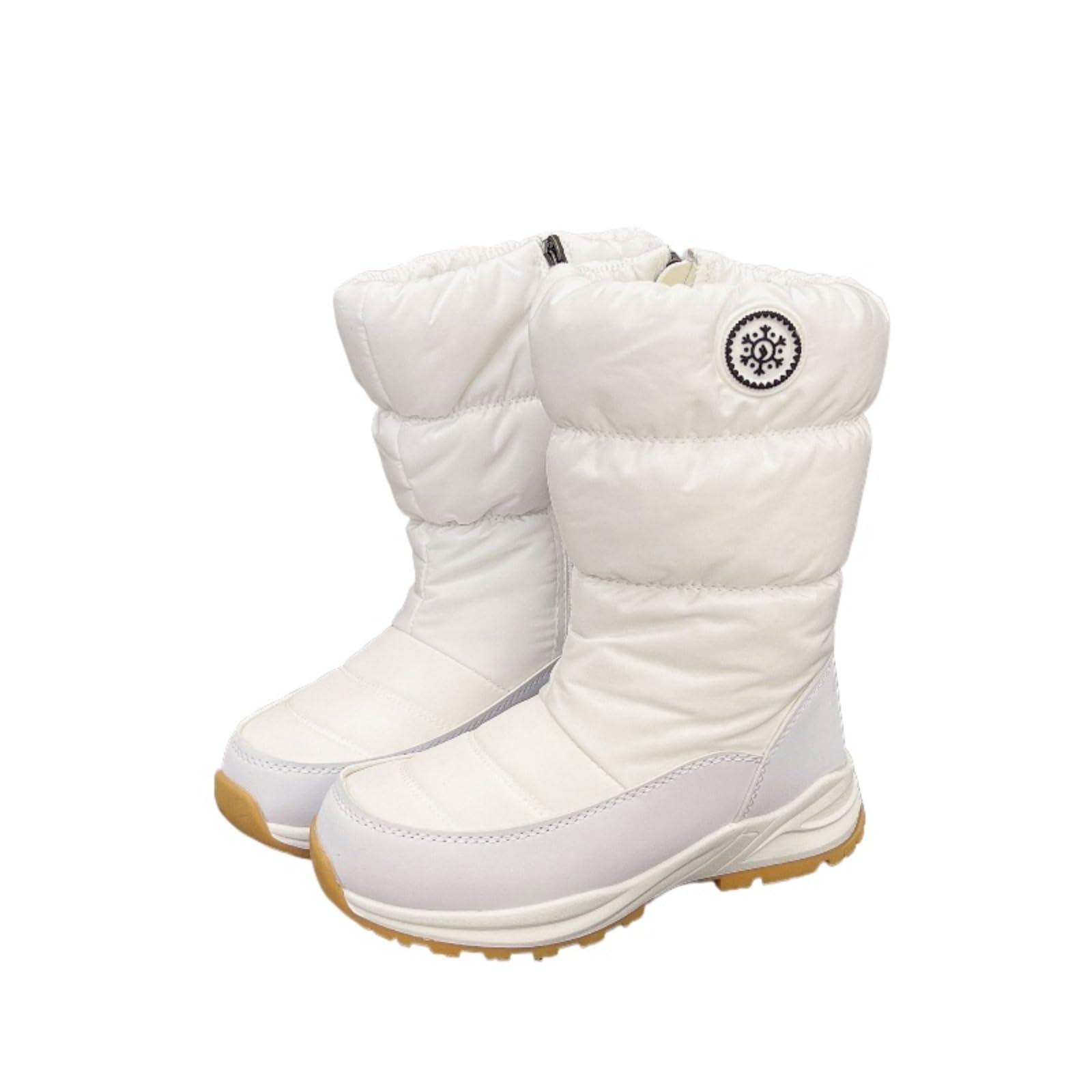 Womens Thick Sole Outdoor Snow Boots Mid - Calf Warm Fleece - Lined Anti - Slip Winter White