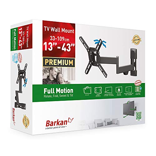 Barkan Tv Wall Mount, 13 - 43 Inch Full Motion Articulating - 4 Movement Flat / Curved Screen Bracket, Holds Up To 55 Lbs, Patented, Ul Listed, Fits Led Oled Lcd, Black (2400.B) #TOP5