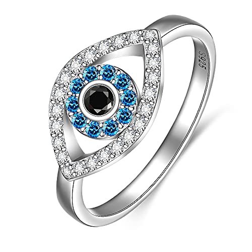 Fenthring Evil Eye Ring Sterling Silver Blue Eve Rings for Women Sapphire Protection Spiritual Turkish Mal De Ojo Greek Nazar Amulet Jewelry Size 9