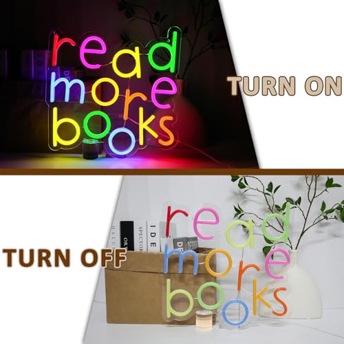 Image of Read More Books Neon Sign for Wall Decor, Reading Led Signs for Library, USB Dimmable Neon Lights for Classroom Reading Corner Bedroom Study Room Home Book Club Motivational Wall Art