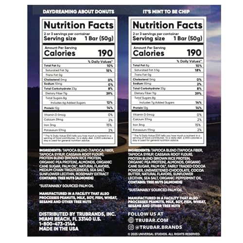 Image of TRUBAR inchWicked inch Vegan Protein Bar Variety Pack - It's Mint to Be Chip & Daydreaming About Donuts, Plant Based, Gluten Free, Dairy Free, No Sugar Alcohols, 12g Protein, 11g Fiber, Healthy Snack Bars, 15 count
