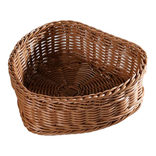 ABOOFAN Heart Shaped Rattan Basket Vegetable Fruit Bread Food Serving Bowl Round Wicker Wooden Storage Tray Handwoven Natural Plate Picnic Kitchen Decor