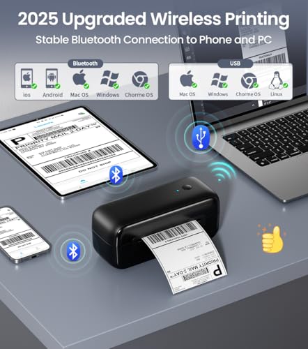 Phomemo Bluetooth DHL Etikettendrucker, Labeldrucker 4x6 Versandetiketten Drucker für Phone/PC, Etikettendrucker Bluetooth Label Printer für Amazon, Etsy, Shopify, Royal Mail, DHL, FedEx-Schwarz