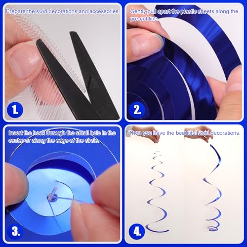 Image of Party Swirl Decorations Hot Pink Shinny Foil Hanging Swirl Decorations Plastic Streamer for Ceiling Plastic Streamer for Party Decorations Metallic Hanging Swirl Pack of 30 (Dark Blue)