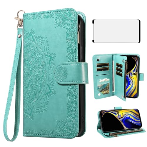 Protection Samsung Note 9 Asuwish étui portefeuille fleur et verre trempé inclus