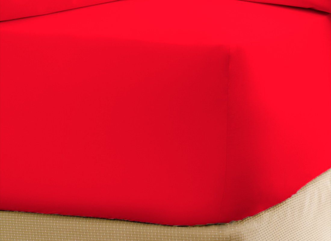 GMTEXTILE 100% Egyptian Cotton 200 TC King Fitted Sheet, RED (152 cm x 200 cm + 23 Deep)