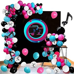 Toloye Ballonnen-slinger, decoratie voor muziekthemafeest, 108 stuks, felroze, blauw, zwart, wit, ballonnen voor…