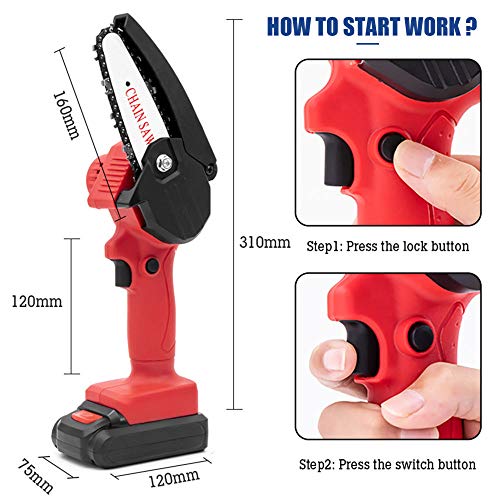 YMWD Mini Chainsaw 4-Inch Handheld Cordless Electric Portable Chain Saw with 3 Chain and Splash Board 0.7kg Lightweight Pruning Shears Chainsaw for Courtyard Tree Branch Wood Cutting,Blue