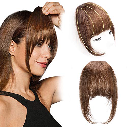 Clip in Bangs 100% Human Hair Extensions Medium Brown Clip on Fringe Bangs