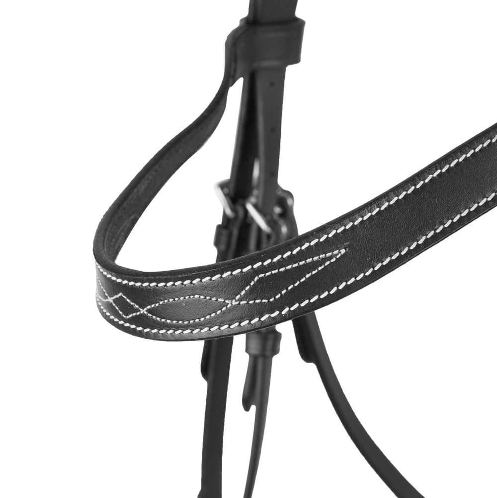 Pelle Horses Anatomica Briglia con Frontalino, Nasiera e Sopratesta in Cuoio per Cavalli St-009 (Nera, Full)