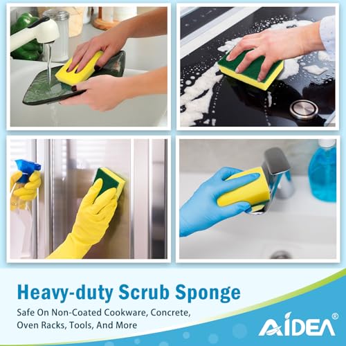 Image of AIDEA Sponges Kitchen, 24 Pack Heavy Duty Dish Sponge, Cleaning Dish Scrubber Sponge for Home and Kitchen, Stink-Free Cleaning Supplies for Pots, Pans