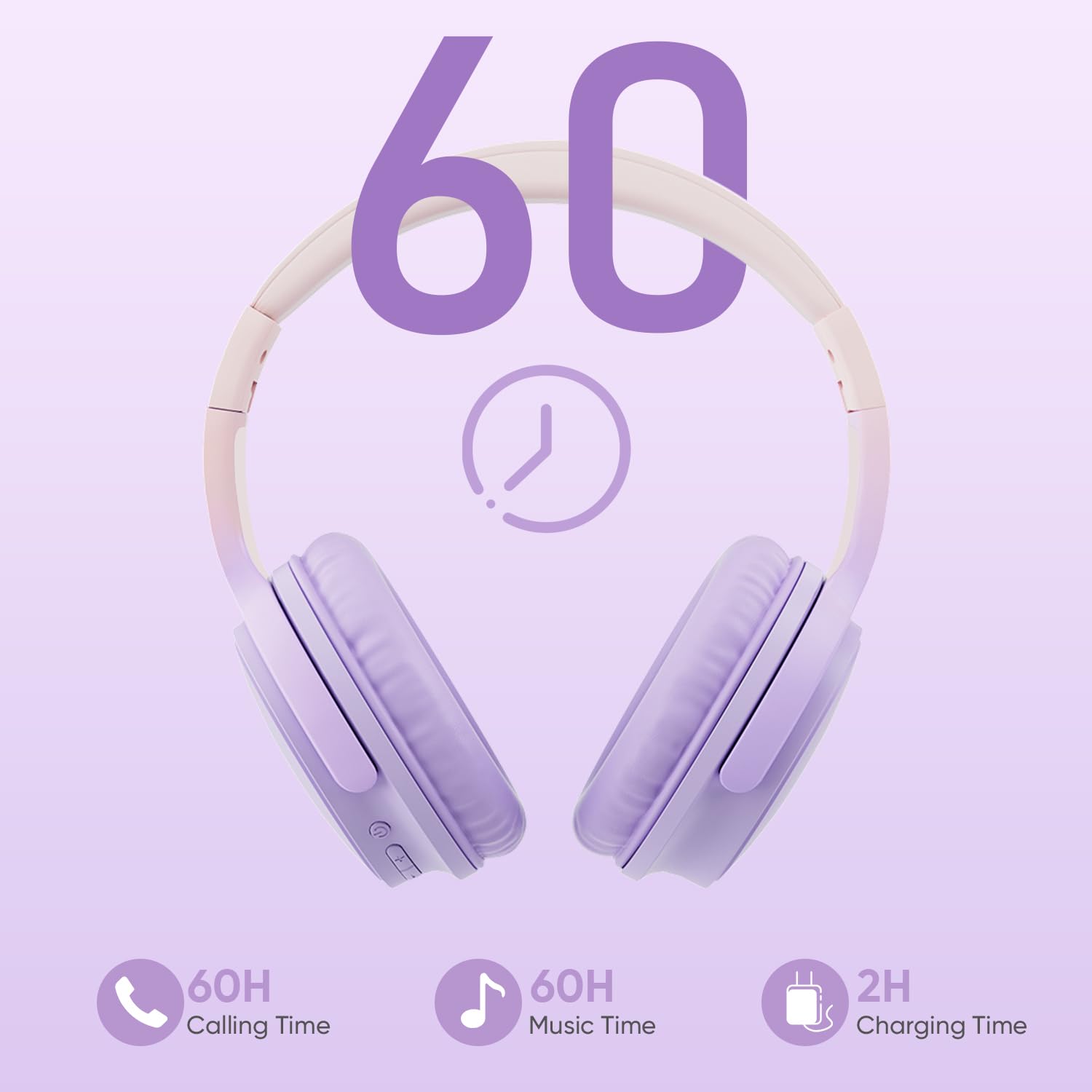 Casque Bluetooth 5.3 Supra-auriculaire sans Fil&Filaire｜30h autonomie&Charge Rapide｜Appels HD,réduction du Bruit｜158g Pliable｜pour Jeux/Bureau/Apprentissage｜Compatible iOS/Android/PC,Violet