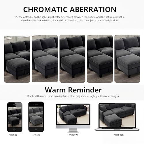 Image of Ihanherry 112 inch Modular U-Shaped Sectional Sofa, Modern 6-Seat Cloud Couch with 2 Storage Ottomans, Comfy Chenille Convertible Furniture Set for Living Room, Apartment, Easy Assembly, Black