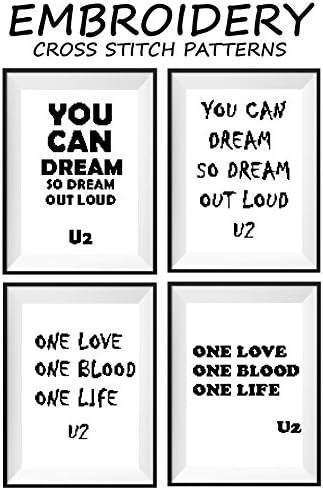 U2 Talking art mini pattern cross stitch counted Famous motivational quotes Modern wall décor One love One blood One life You can dream so dream out loud Rock band Music notes cross stitch pattern