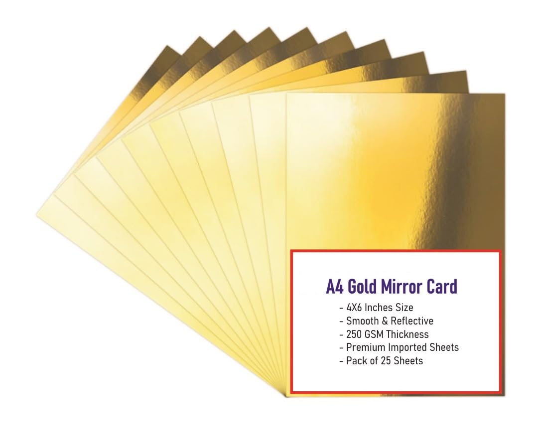 Metallic Mirror Board Cards, 10.2 x 15.2 cm, 250 GSM, Gold, 25 Sheets I-image-8