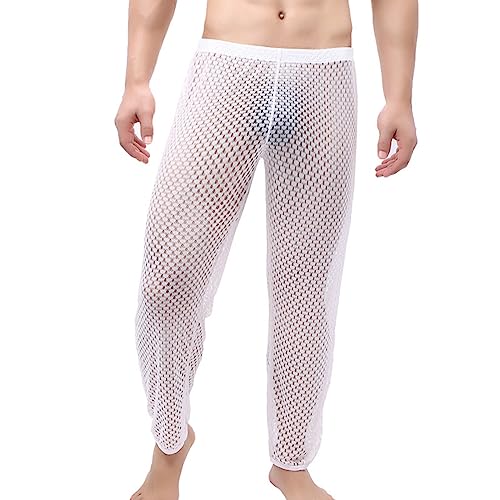 Duohropke Netz Hose Herren Fischnetz Transparent Durchsichtige Muskelleggings Hose Atmungsaktive Bottom Low Rise Muscle Fit Long Pants Netzhose Lange Unterhose Loungehose mit Tunnelzug