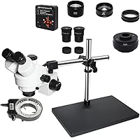 Vista 8 de Kit de accesorios para microscopios 3.5X-90X Soporte de brazo doble Simul Focal Trinocular Estéreo Microscopio 38MP H_D Digital USB Microscopio