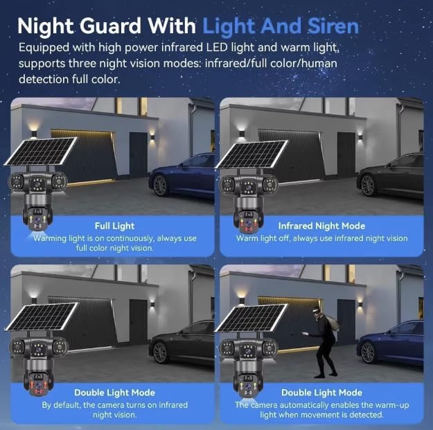 Image of DDLC 6MP Triple Lens Solar Panel PTZ Security Camera | 3-Screen View Motion Detection | Full-Color Night Vision with Sound Alarm App V380 Pro (IP66 Waterproof).