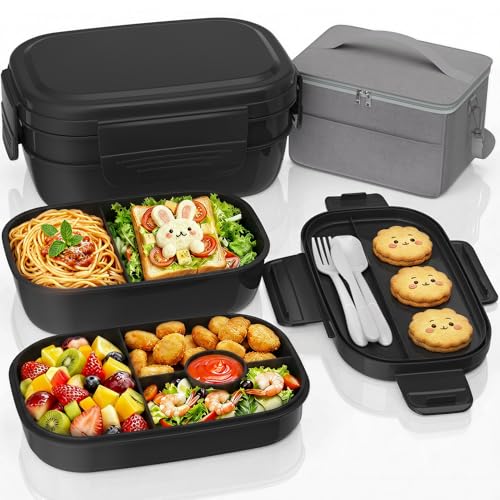 Bento Lunch Box Set with Lunch Bag, BPA-Free Bento Box with Built-in Utensils