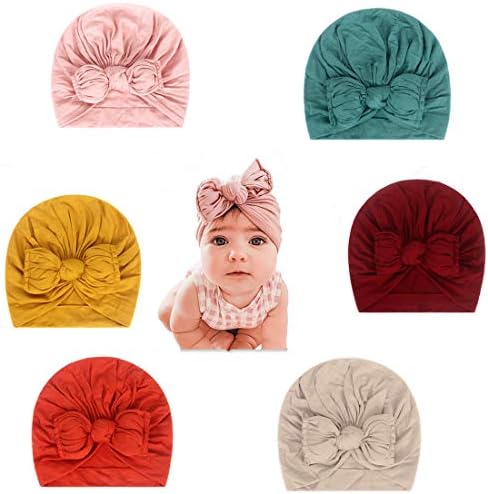CANSHOW 6 Pcs Soft Cotton Baby Hats Caps Cute Sweet Cozy Baby Turban Bun Knot Baby Infant Beanies Candy Shape for Toddler Baby Girls