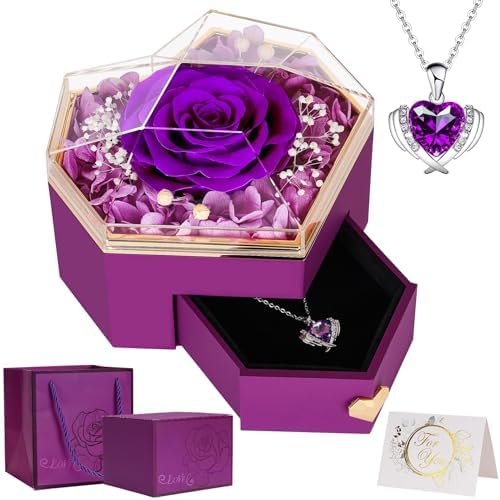 Jibeufi Teddy Bear With Preserved Rose - Eternal Flower Bear With Necklace Gift Box For Women - View #6