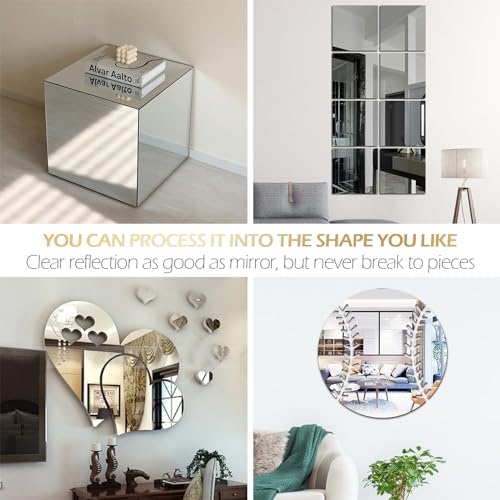 Image of Silver Mirror Acrylic Sheets, 5 Pack 12 inch x 12 inch Square Sheets, 1 /8 inch Thick (3mm) Rigid Tinted Mirror Acrylic Plexiglass