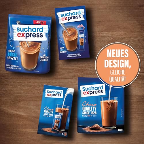 Suchard Express Trinkschokolade, 10x 14,5g Sticks mit kakaohaltigem Getränkepulver, für kalte oder warme Milch