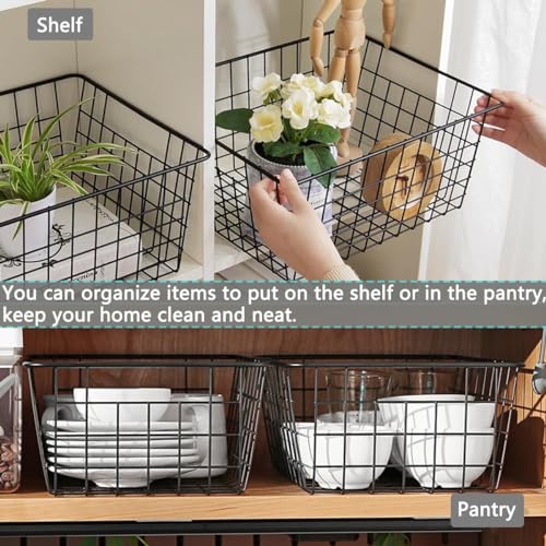 4PCS Black Wire Storage Baskets with Handles, 28x22x12cm Metal Organizer Bins for Kitchen, Pantry, Bathroom, Freezer & Office - Durable Stackable Storage Solutions - Image 5