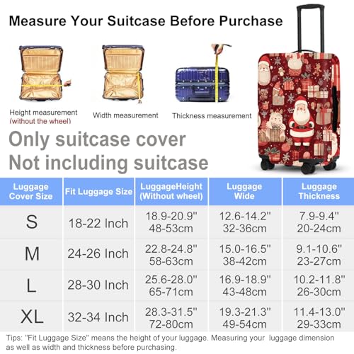 Image of Allover Christmas Luggage Cover - Red Background with Santa, Gifts and Snowmen Pattern, Dense Holiday Design for 24 26 Inch Travel Bag