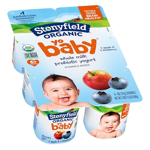 Stonyfield Organic YoBaby Yogurt Cups, Apple & Blueberry, 6 Ct - Nutritious, Whole Milk Yogurt with...