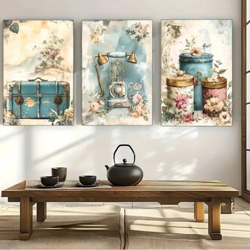 Toile imprimee en cuir motif plantes fleurs valise telephone style retro chic decoration de salon