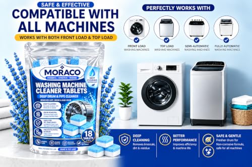 Image of Washing Machine Cleaner Descaler 18 Pack - Deep Cleaning Tablets For HE Front Loader & Top Load Washer, Clean Inside Drum And Laundry Tub Seal (Washing Machine Cleaner Tablets - 18 Pack)